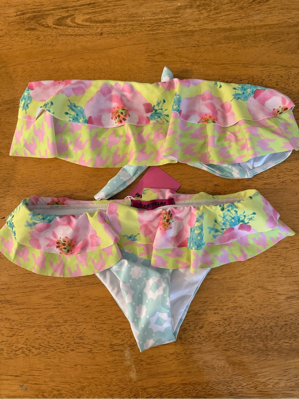 Honeyplum Floral Ruffle Bikini Set - Yellow & Pink - Picture 3 of 5